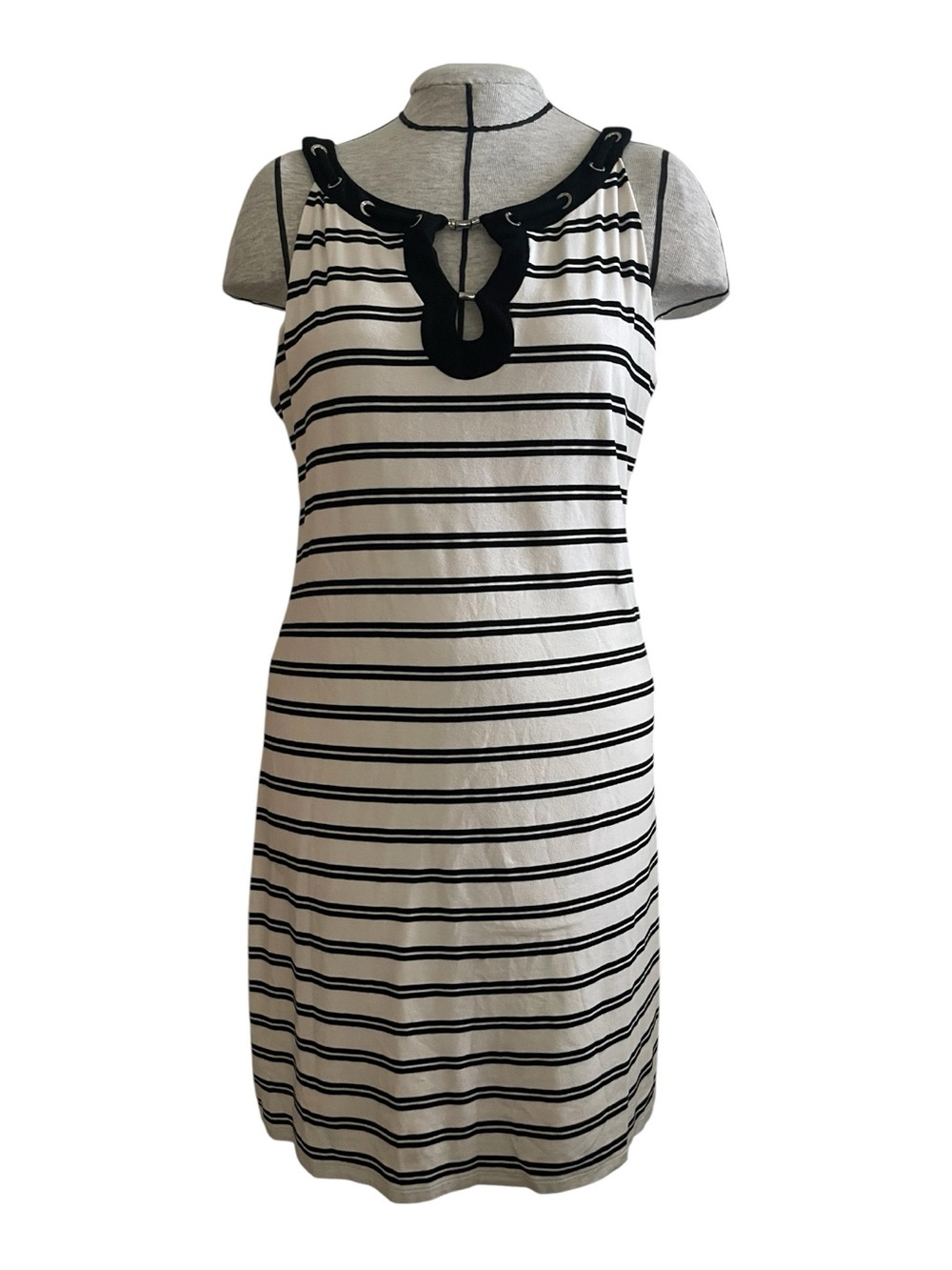 White House Black Market Black & White Striped Sleeveless Dress